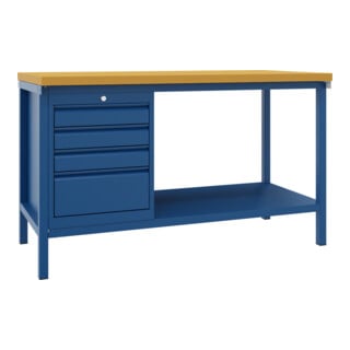 Pavoy Werkbank, 1500x700x900 mm, 1 Schubladenblock, 1 Boden, RAL 5010