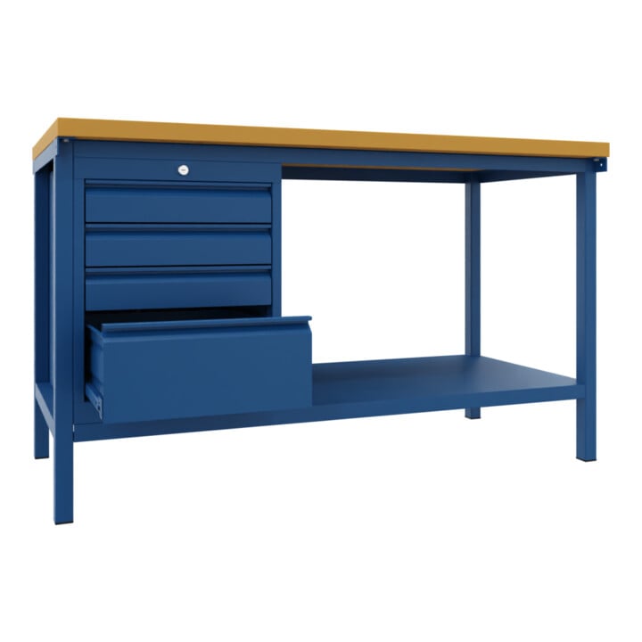Pavoy Werkbank, 1500x700x900 mm, 1 Schubladenblock, 1 Boden, RAL 5010