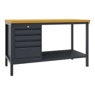 Pavoy Werkbank, 1500x700x900 mm, 1 Schubladenblock, 1 Boden, RAL 7016