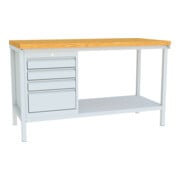 Pavoy Werkbank, 1500x700x900 mm, 1 Schubladenblock, 1 Boden, RAL 7035