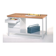 Pavoy Werkbank, 1500x700x900 mm, 1 Schubladenblock, 1 Boden, RAL 7035-2