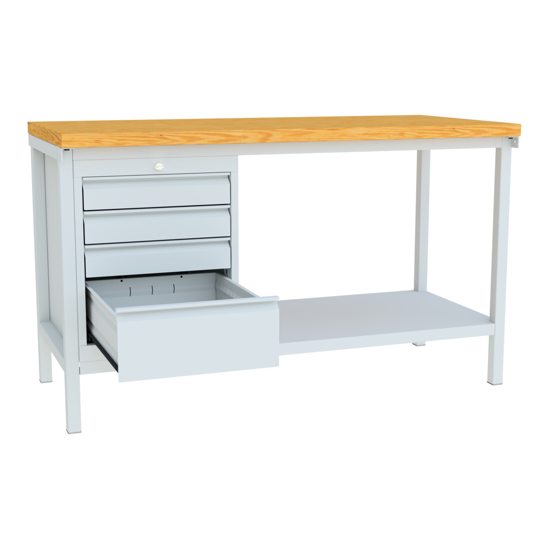 Pavoy Werkbank, 1500x700x900 mm, 1 Schubladenblock, 1 Boden, RAL 7035