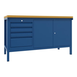 Pavoy Werkbank, 1500x700x900 mm, 1 Schubladenblock, 1 Schrank, RAL 5010