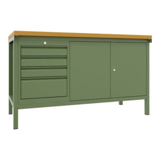 Pavoy Werkbank, 1500x700x900 mm, 1 Schubladenblock, 1 Schrank, RAL 6011
