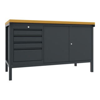 Pavoy Werkbank, 1500x700x900 mm, 1 Schubladenblock, 1 Schrank, RAL 7016