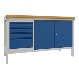 Pavoy Werkbank, 1500x700x900 mm, 1 Schubladenblock, 1 Schrank, RAL 7035/5010
