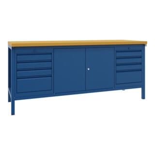 Pavoy Werkbank, 2000x700x900 mm, 2 Schubladenblöcke, 1 Schrank, RAL 5010