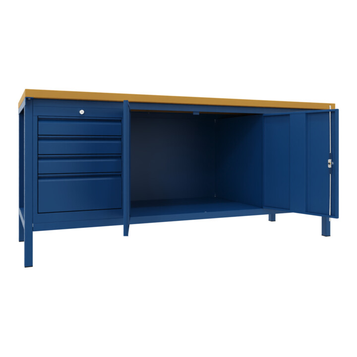 Pavoy Werkbank, 2000x700x900 mm, 2 Schubladenblöcke, 1 Schrank, RAL 5010