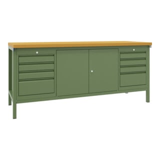 Pavoy Werkbank, 2000x700x900 mm, 2 Schubladenblöcke, 1 Schrank, RAL 6011