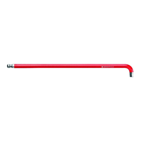 PB Swiss Tools Clé mâle coudée 6 pans 90°– 100° longue, avec tête sphérique et tige courte revêtement par poudre, Hexagonal: 2 mm
