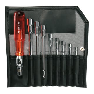 PB Swiss Tools Dopsleutelassortiment, 9-delig met omklaphandvat in roltas, Aantal delen: 9