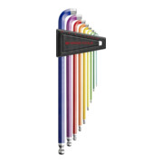 PB Swiss Tools haakse schroevendraaierset zeskant 90°-100° lang, met kogelkop en korte arm poedercoating, Aantal stiftsleutels: 9