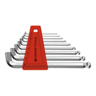 PB Swiss Tools haakse schroevendraaierset zeskant, korte arm, met kogelkop verchroomd, Aantal sleutels: 9