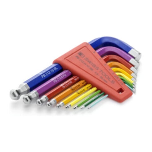 PB Swiss Tools haakse schroevendraaierset zeskant, met kogelkop, poedercoating, Aantal sleutels: 9