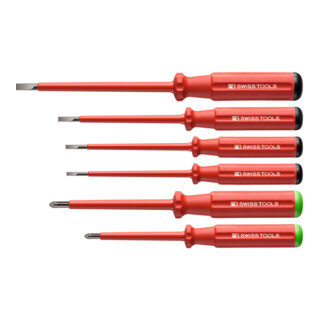 PB Swiss Tools Jeu de 6 tournevis d'électricien pour visà fente et Pozidriv, 100% isolés, Nombre de tournevis: 4/2