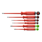 PB Swiss Tools Jeu de 6 tournevis d'électricien Slim pour visà fente et Pozidriv, 100% isolés, Nombre de tournevis: 4/2