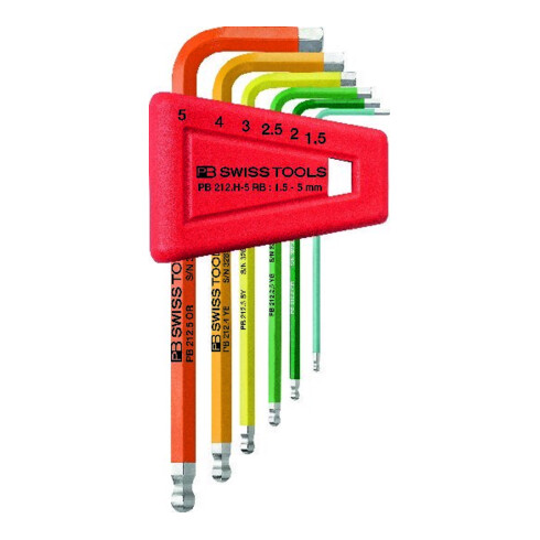 PB Swiss Tools Jeu de clés coudées 6 pièces 1,5-5mm Rainbow en support plastique