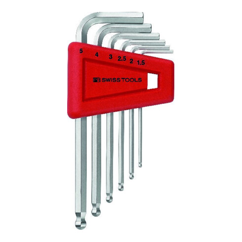 PB Swiss Tools Jeu de clés hexagonales coudées 6 pcs 1,5-5mm tête sphérique, porte-outil plastique