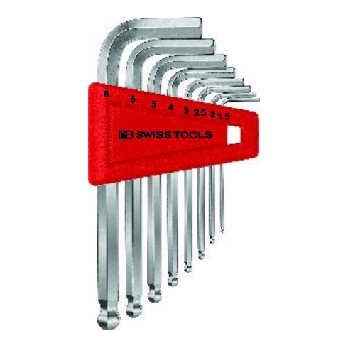 PB Swiss Tools Jeu de clés hexagonales coudées 8 pièces 1,5-8mm tête sphérique, support plastique