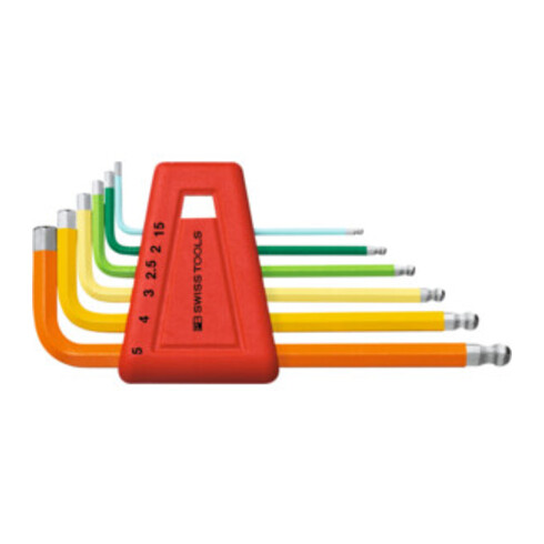 PB Swiss Tools Jeu de clés mâles coudées 6 pans, avec tête sphérique revêtement par poudre, Nombre de tournevis: 6