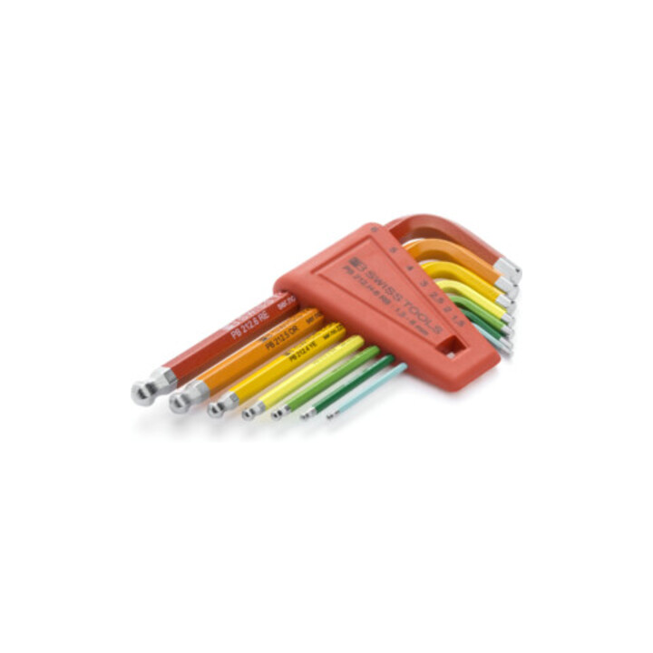 PB Swiss Tools Jeu de clés mâles coudées 6 pans, avec tête sphérique revêtement par poudre, Nombre de tournevis: 7