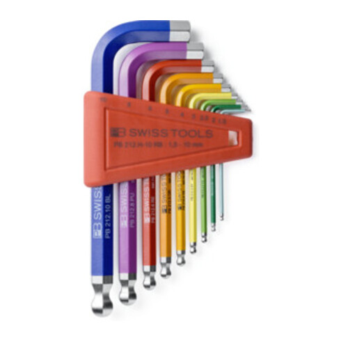 PB Swiss Tools Jeu de clés mâles coudées 6 pans, avec tête sphérique revêtement par poudre, Nombre de tournevis: 9