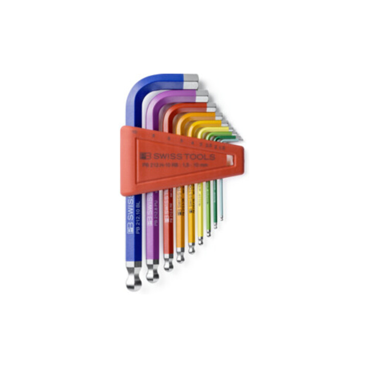 PB Swiss Tools Jeu de clés mâles coudées 6 pans, avec tête sphérique revêtement par poudre, Nombre de tournevis: 9