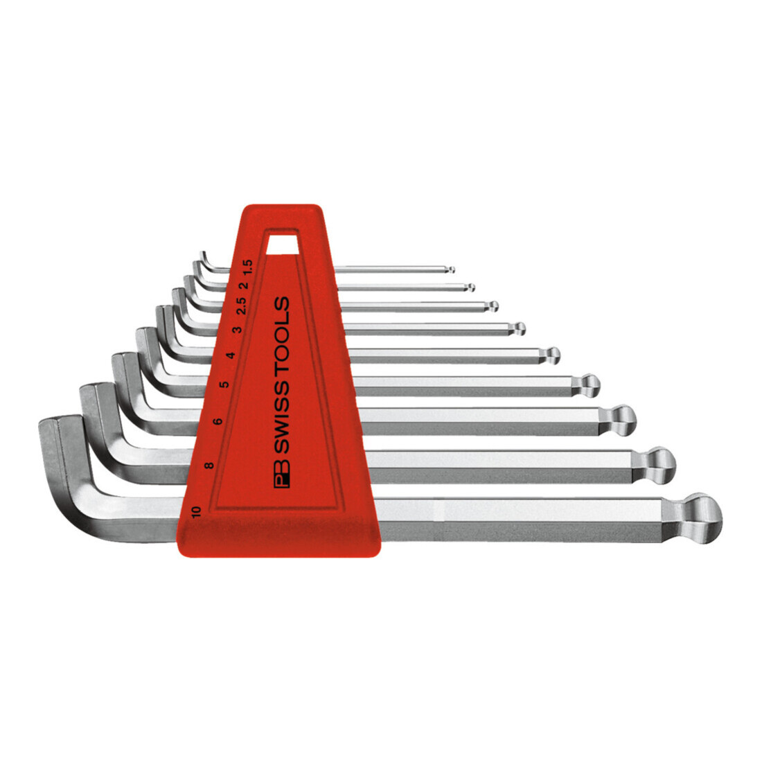 PB Swiss Tools Jeu de clés mâles coudées 6 pans, tige courte, avec tête sphérique chromé, Nombre de tournevis: 9