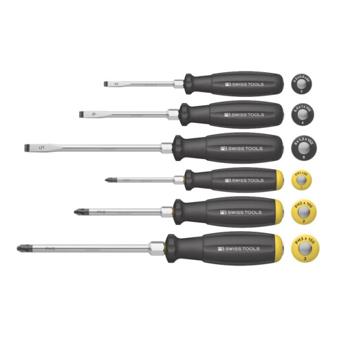 PB Swiss Tools Jeu de tournevis 6 pièces Fente/PH avec capuchon de frappe SwissTools