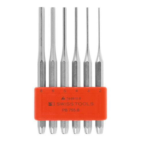 PB Swiss Tools Pendrijverset in kunststof houder, speciale kwaliteit verchroomd, Aantal pendrijvers: 6