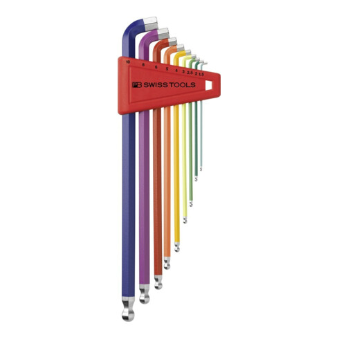 PB Swiss Tools RainBow Jeu de clés hexagonales en porte-outils plastique 9 pcs 1,5-10mm 100 degrés