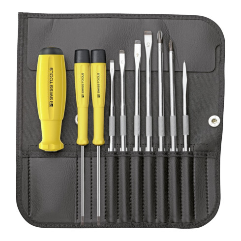 PB Swiss Tools Set de tournevis ESD avec lames interchangeables 10 pièces en pochette roulante Swiss