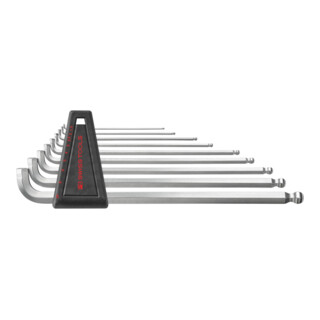 PB SWISS TOOLS Set di chiavi maschio piegate esagonali 90° -  100° lunghe, testa sferoidale, fianco corto, esecuzione cromata