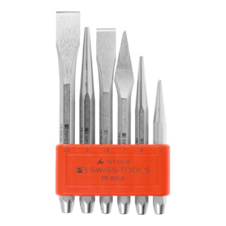 PB SWISS TOOLS Set di punteruoli e scalpelli con supporto di plastica qualità speciale, 6pz.