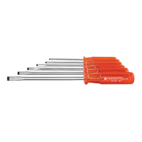 PB Swiss Tools Set Norm schroevendraaiers voor sleuf, met kunststof handvat, Aantal schroevendraaiers: 9
