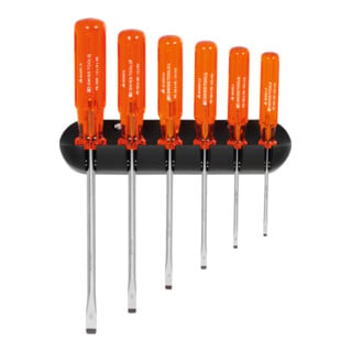 PB Swiss Tools Set Norm schroevendraaiers voor sleuf, met kunststof handvat en wandhouder, Aantal schroevendraaiers: 6