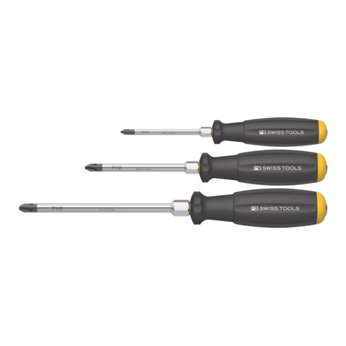 PB Swiss Tools Set schroevendraaiers voor Phillips, met 2-componenten-SwissGrip-handvat met slagkop, Aantal stiftsleutels: 3