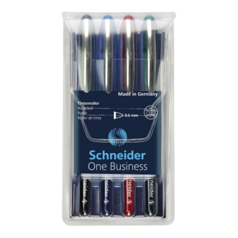 Penna roller Schneider One Business 0,6 mm assortita 4 pezzi/confezione.
