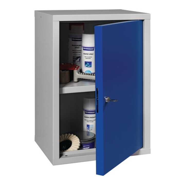 Armadio sospeso H600xL400xP300mm lamiera piena, 1 anta acciaio, grigio chiaro/blu genziana