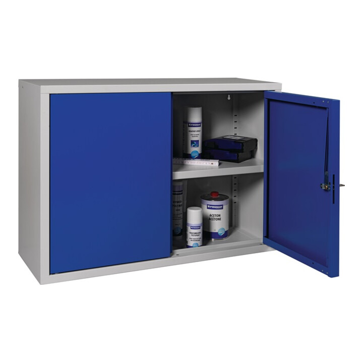 Armadio sospeso H600xL800xP300mm lamiera piena, 1 anta, lamiera d'acciaio grigio chiaro/blu genziana