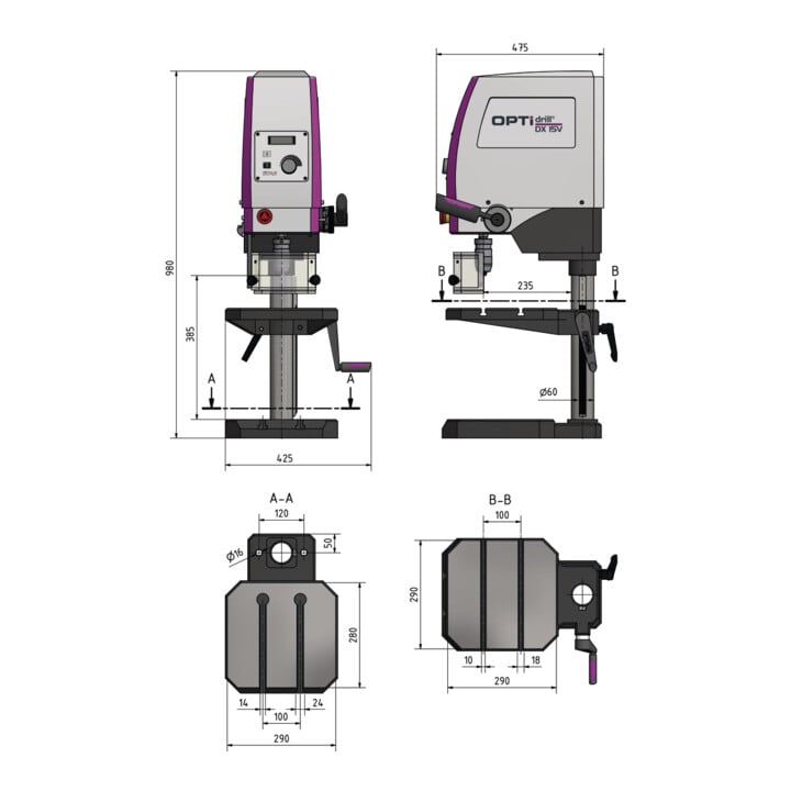 Perceuse à colonne Stürmer DX 15 V 15 mm MK2 100-3000 min-¹ OPTI-DRILL