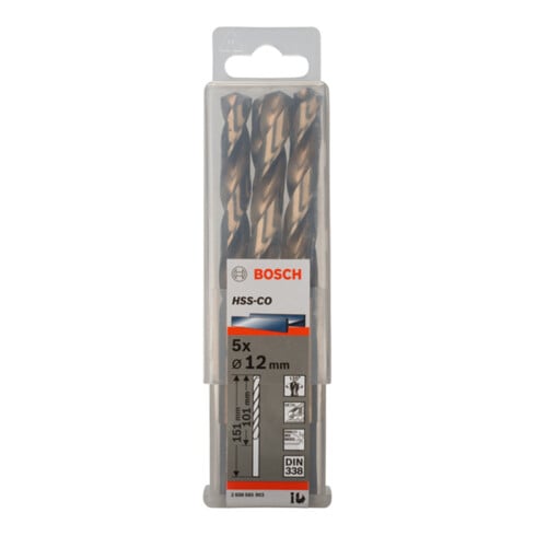 Perceuse à métaux Bosch HSS-Co, DIN 338, 12 x 101 x 151 mm