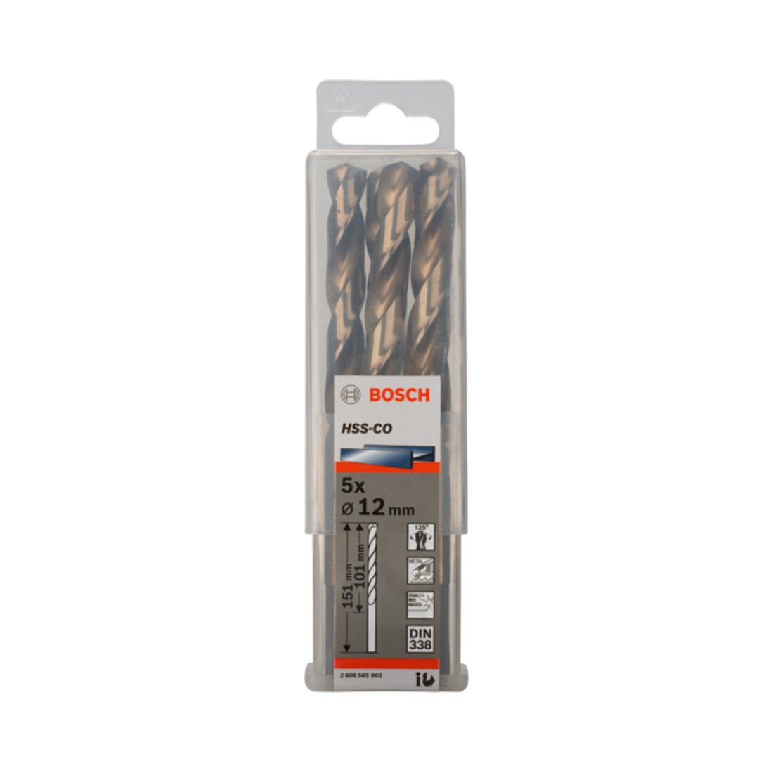 Perceuse à métaux Bosch HSS-Co, DIN 338, 12 x 101 x 151 mm