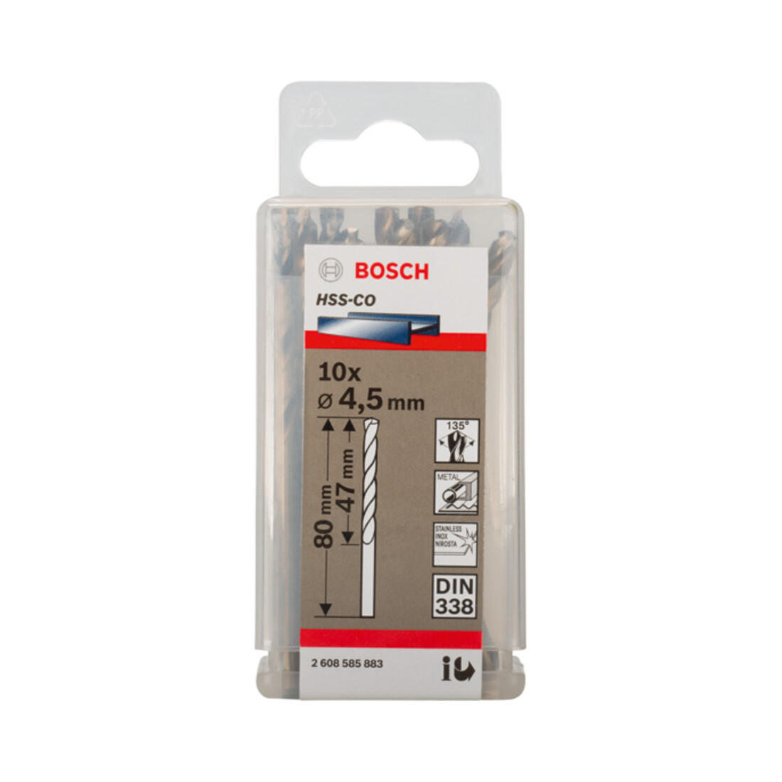 Perceuse à métaux Bosch HSS-Co, DIN 338, 4,5 x 47 x 80 mm