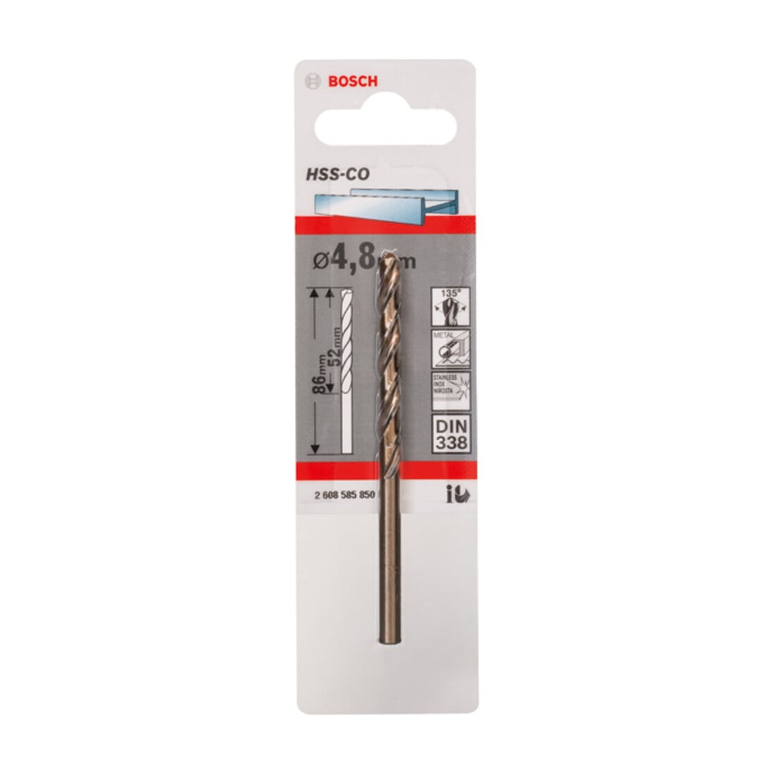 Perceuse à métaux Bosch HSS-Co, DIN 338, 4,8 x 52 x 86 mm