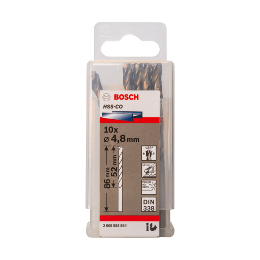Perceuse à métaux Bosch HSS-Co, DIN 338, 4,8 x 52 x 86 mm