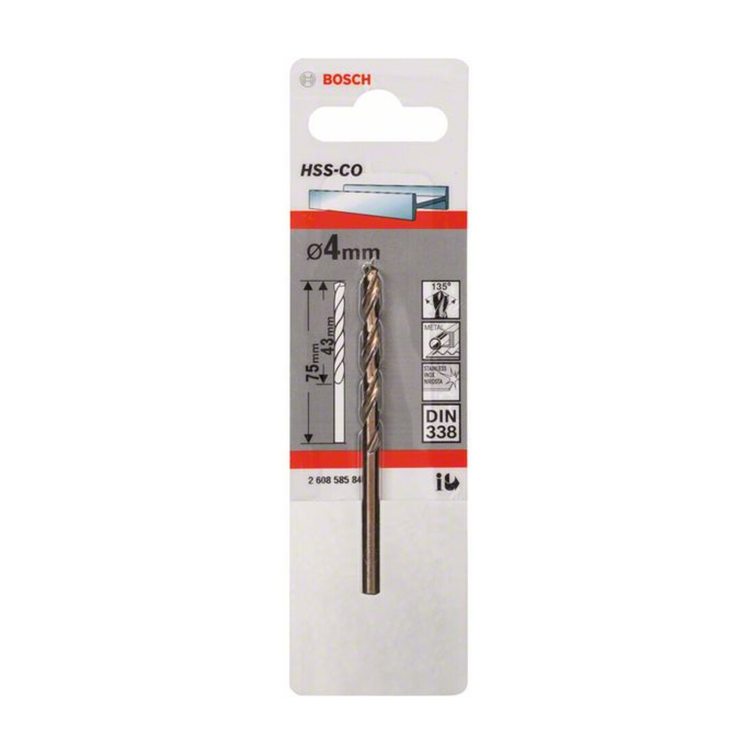 Perceuse à métaux Bosch HSS-Co, DIN 338, 4 x 43 x 75 mm