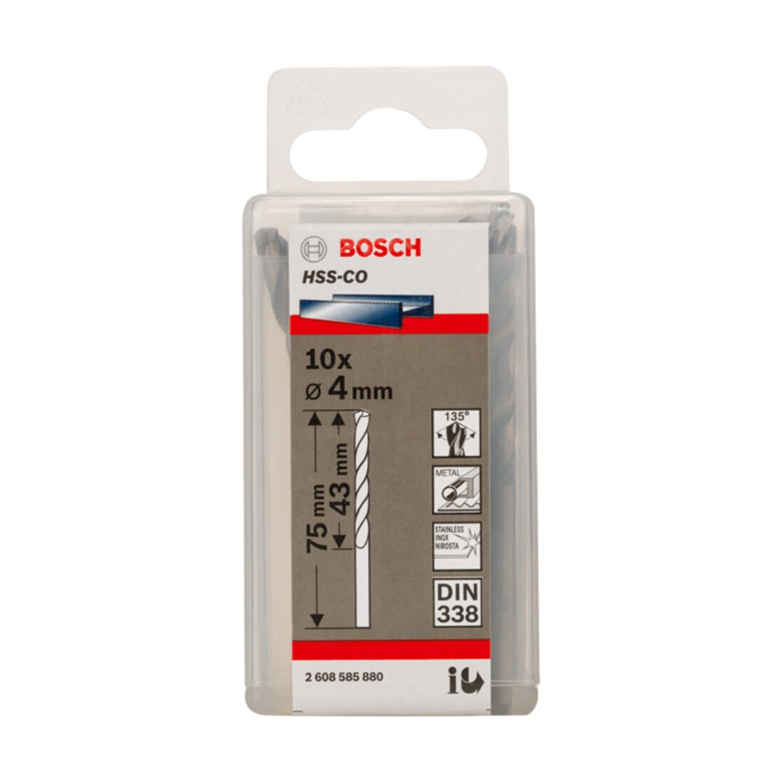 Perceuse à métaux Bosch HSS-Co, DIN 338, 4 x 43 x 75 mm