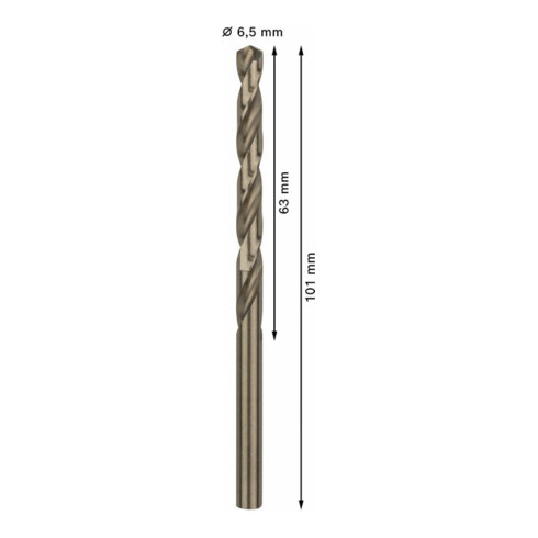 Perceuse à métaux Bosch HSS-Co, DIN 338, 6,5 x 63 x 101 mm
