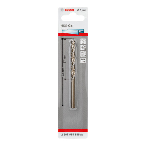 Perceuse à métaux Bosch HSS-Co, DIN 338, 6 x 57 x 93 mm
